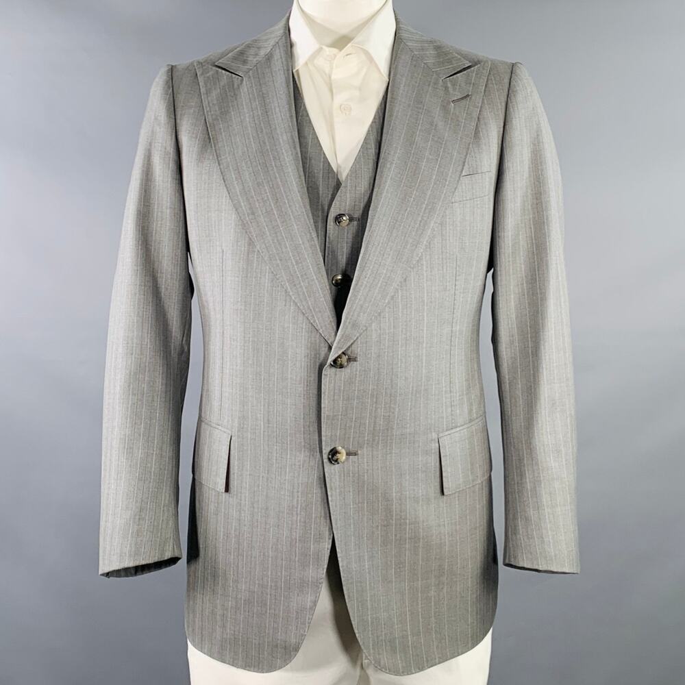 ASTOR & BLACK 44 Grey Brown Pinstripe Single Breasted Sport Coat Vest Suit Set